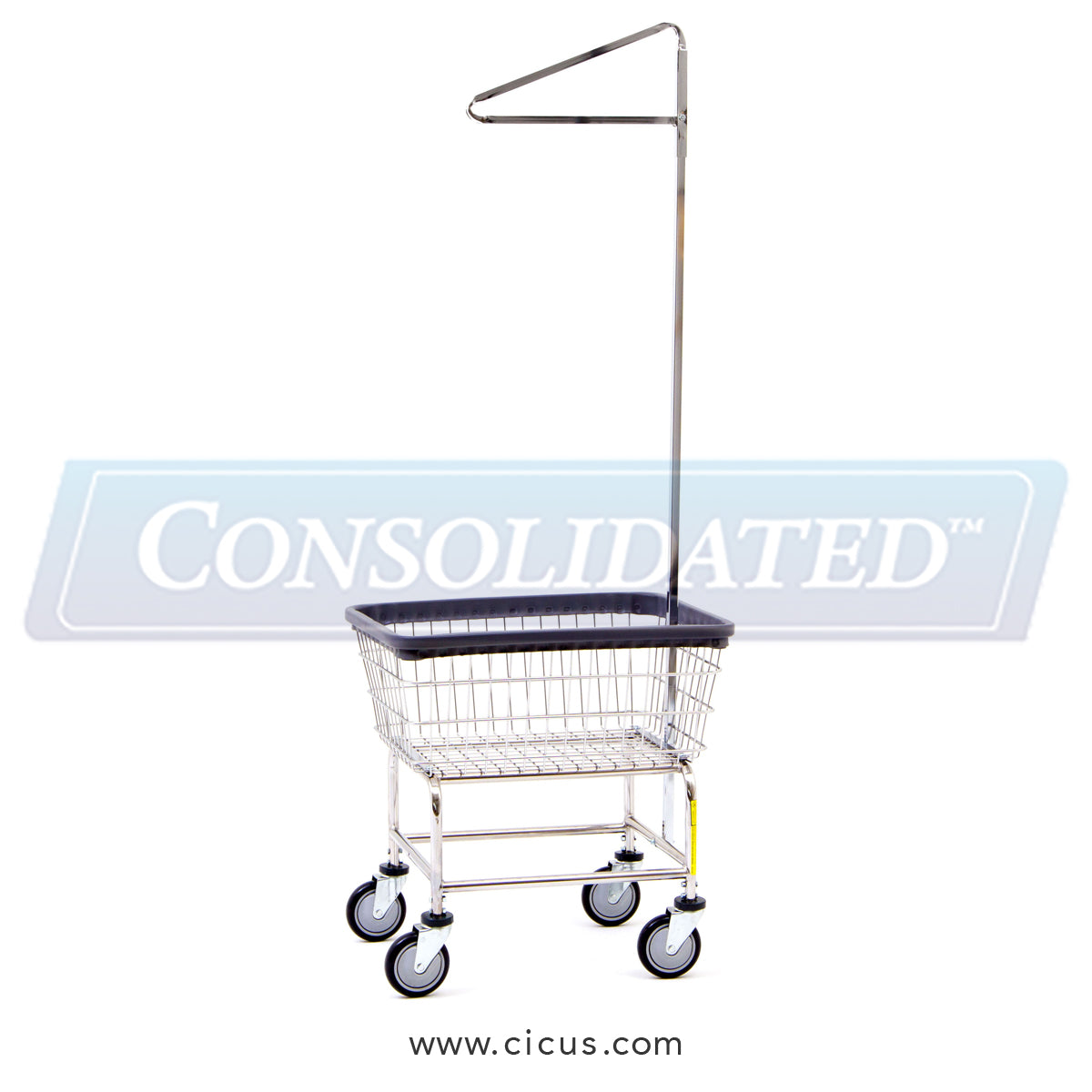 R & B Wire Standard Laundry Cart w/ Single Pole Rack (100E+93)