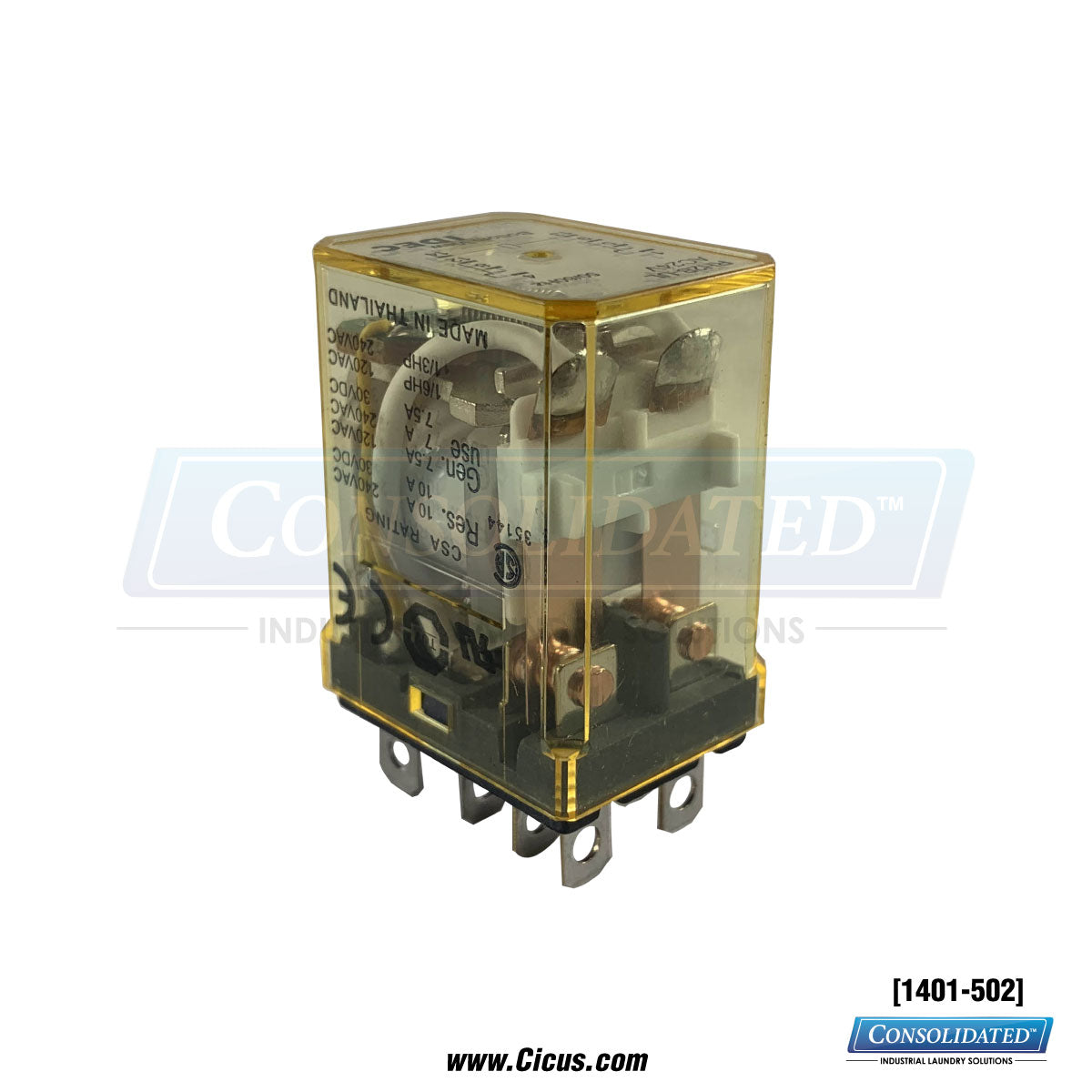 Chicago Dryer Relay 24VAC 2 Pole [1401-502] - Side View 