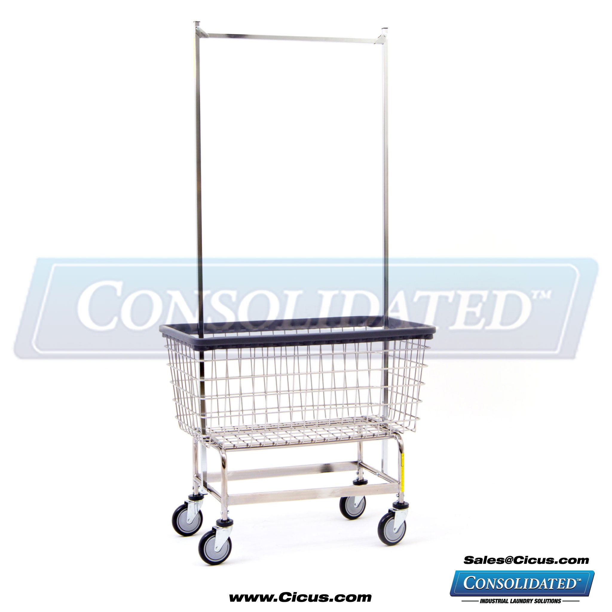 R & B Wire Mega Capacity 'Big Dog' Laundry Cart w/Double Pole Rack (201H56)